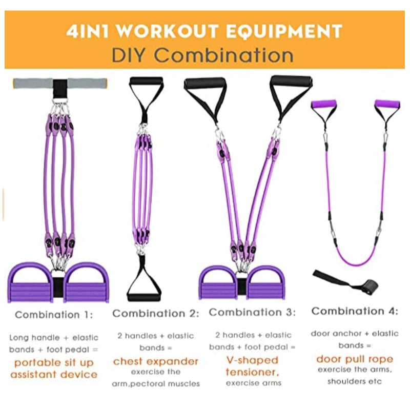 Multifunction Fitness Pedal Exerciser Elastic Pull Rope