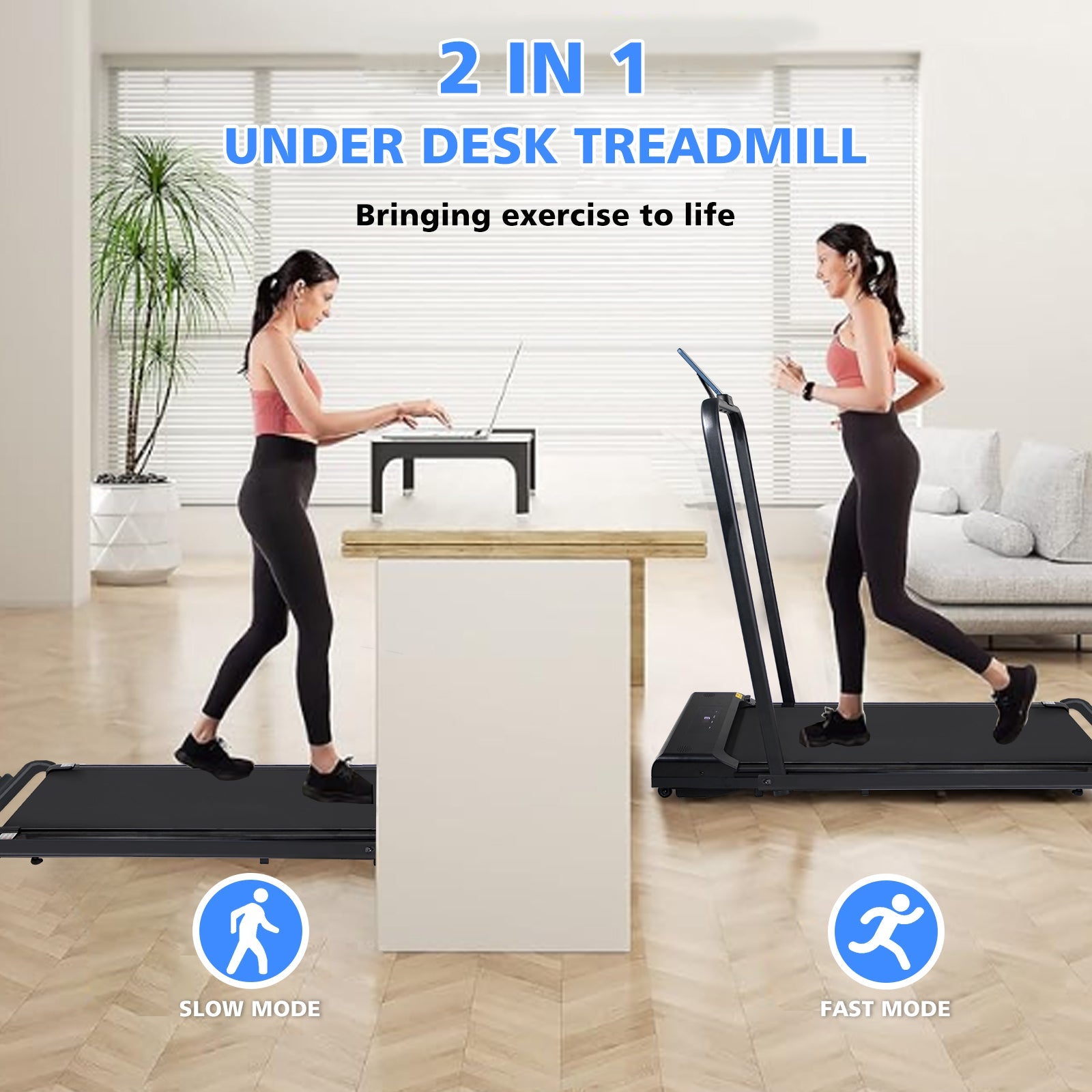 2 In 1 Folding Walking Pad Under Desk Treadmill