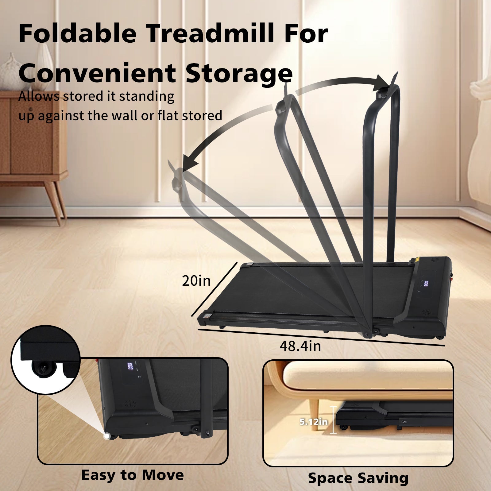 2 In 1 Folding Walking Pad Under Desk Treadmill